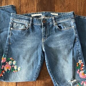 Pilcro Floral Embroidered Blue Jeans